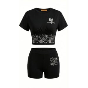 the journey women’s luxury cropped top with shorts nylon set