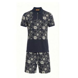 journey french terry ocean blue logo pattern shorts set