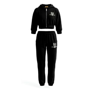 the journey luxurious black women’s crop top hoodie tracksuit