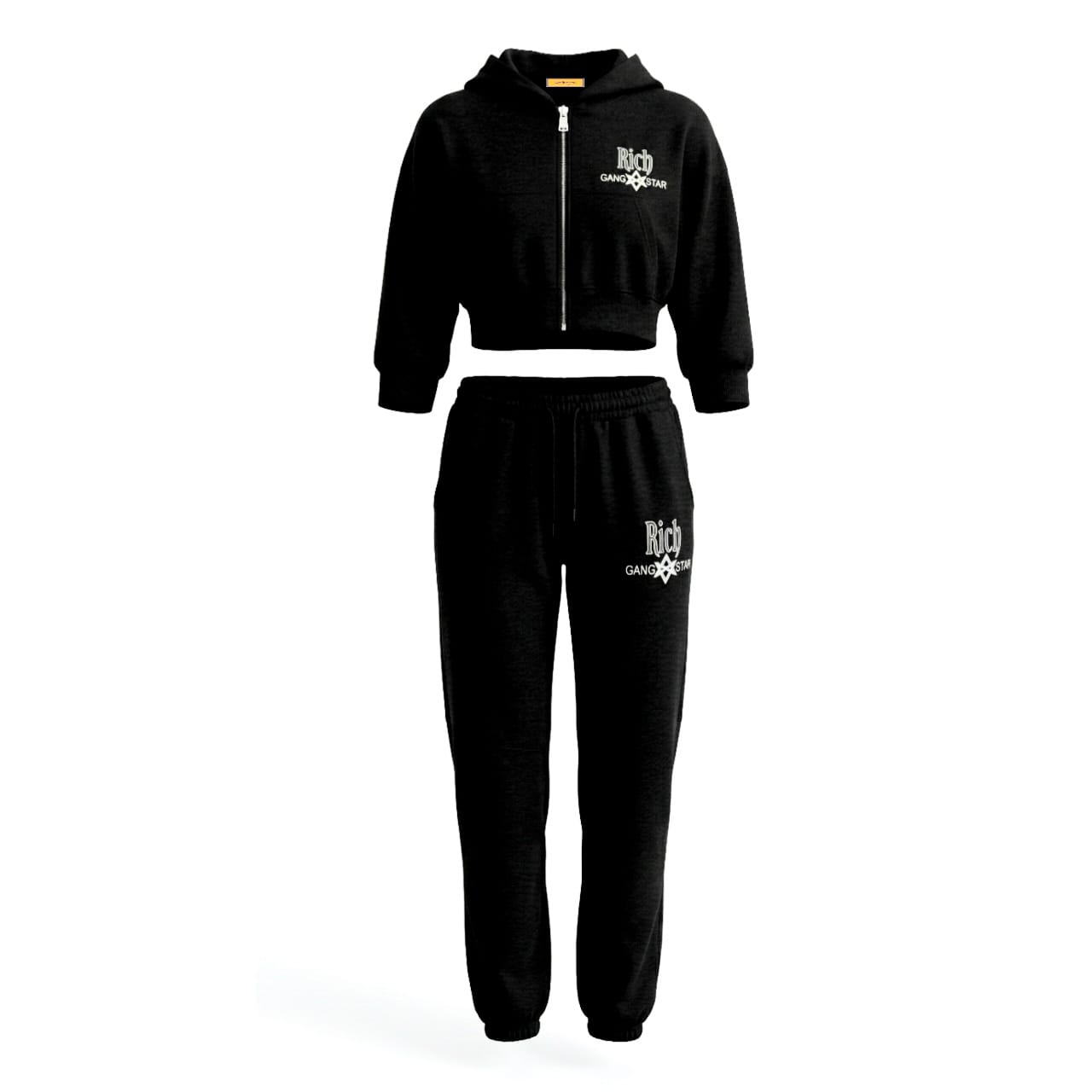the journey luxurious black women’s crop top hoodie tracksuit
